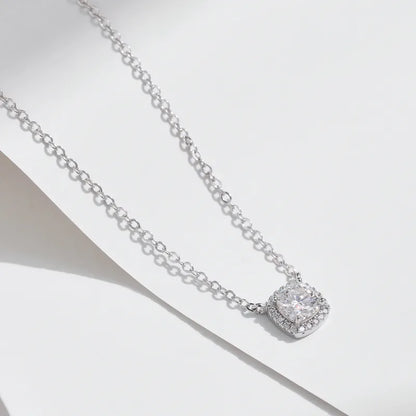1.0ct Moissanite 925 Sterling Silver Square Pendant Necklace; Rhodium Plated, GRA Certified