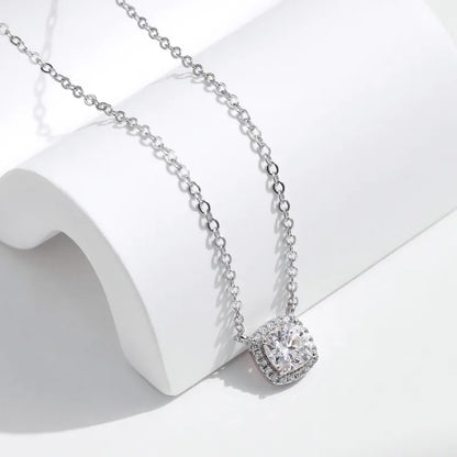 1.0ct Moissanite 925 Sterling Silver Square Pendant Necklace; Rhodium Plated, GRA Certified