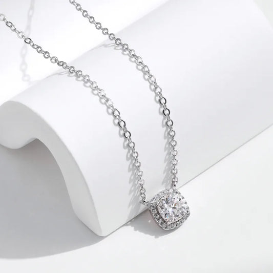 1.0ct Moissanite 925 Sterling Silver Square Pendant Necklace; Rhodium Plated, GRA Certified