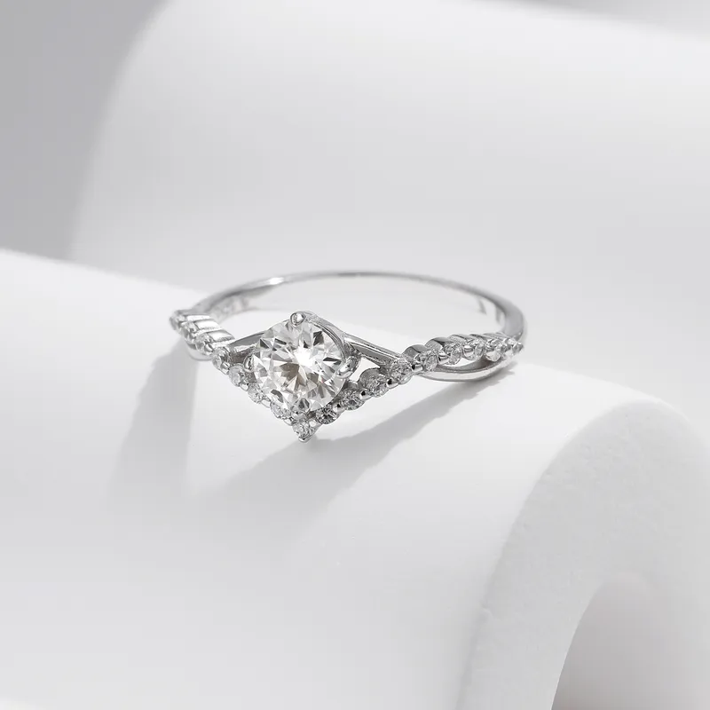 .5ct Moissanite 925 Sterling Silver  Round Brilliant Rings, Rhodium Plated, GRA Certified