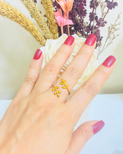 Minimalist Olive Leaf Adjustable Ring - 18K Gold Plated 316L Stainless Steel