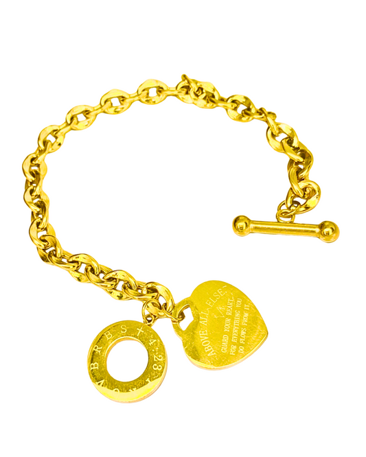 Chunky Heart Toggle Gucci Chain Bracelet in 18K Gold Plated Titanium Steel
