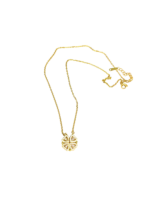 Four Hearts Reversible Shaped Pendant Necklace - 18K Gold Plated 316 Stainless Steel
