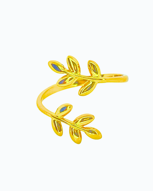 Minimalist Olive Leaf Adjustable Ring - 18K Gold Plated 316L Stainless Steel