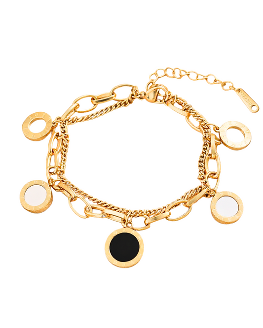 Bulgari-Inspired Pearl Inlay Charm Paperclip Chain Bracelet - 18K Gold Plated Titanium Steel