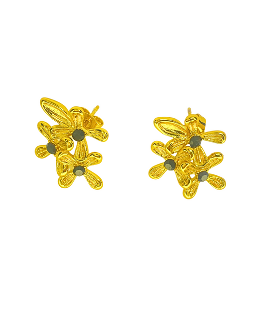 Chic Triple Flower Pearl Inlay Stud Earrings -  18K Gold Plated 316L Stainless Steel