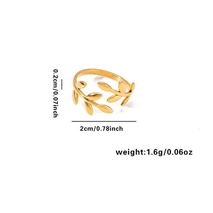 Minimalist Olive Leaf Adjustable Ring - 18K Gold Plated 316L Stainless Steel