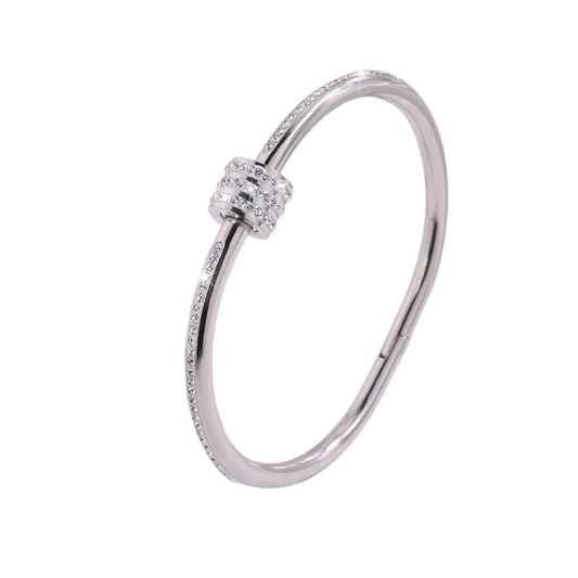 "Luxury Pavé Zircon Screw Nail Bangle – 18K Gold Plated Stainless Steel, Elegant Statement Bracelet"
