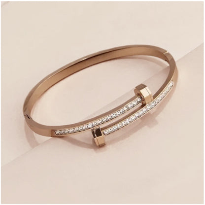 LYN Pavé Zircon Nail Head Bangle – 18K Gold Plated 304 Stainless Steel