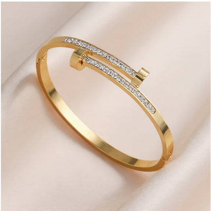 LYN Pavé Zircon Nail Head Bangle – 18K Gold Plated 304 Stainless Steel
