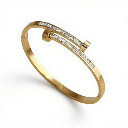 LYN Pavé Zircon Nail Head Bangle – 18K Gold Plated 304 Stainless Steel