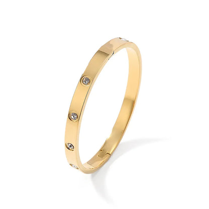 "Casual Geometric Zircon Bangle – 18K Gold Plated 304 Stainless Steel, Minimalist Streetwear Jewelry"
