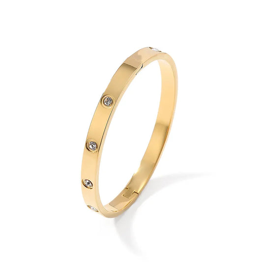 "Casual Geometric Zircon Bangle – 18K Gold Plated 304 Stainless Steel, Minimalist Streetwear Jewelry"