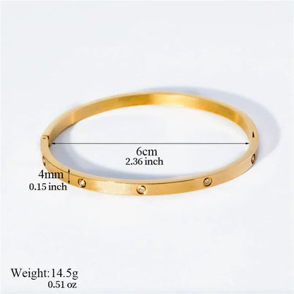 "Casual Geometric Zircon Bangle – 18K Gold Plated 304 Stainless Steel, Minimalist Streetwear Jewelry"