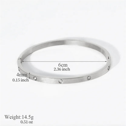 "Casual Geometric Zircon Bangle – 18K Gold Plated 304 Stainless Steel, Minimalist Streetwear Jewelry"