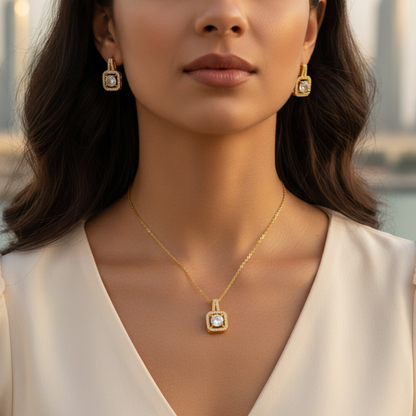 Luminous Square Zircon Jewelry Set – 18K Gold Plated 304 Stainless Steel
