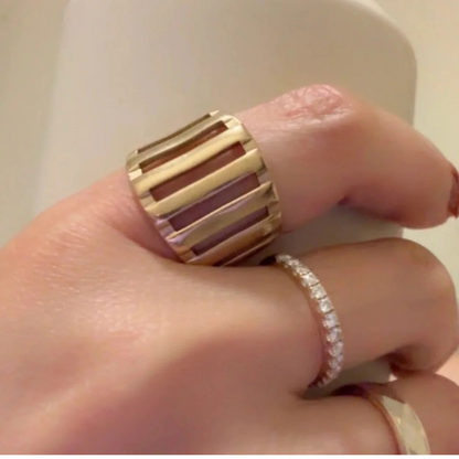 French Chic Matte Grooved Dome Adjustable Ring – 18K Gold Plated 316L Stainless Steel