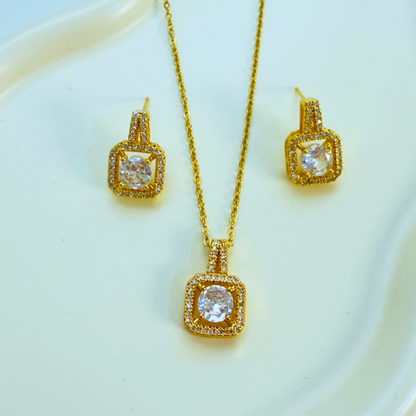 Luminous Square Zircon Jewelry Set – 18K Gold Plated 304 Stainless Steel