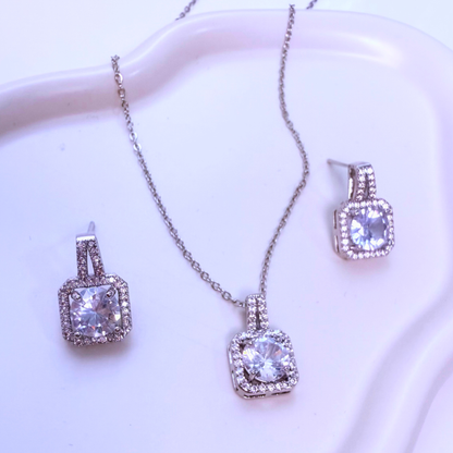 Luminous Square Zircon Jewelry Set – 18K Gold Plated 304 Stainless Steel