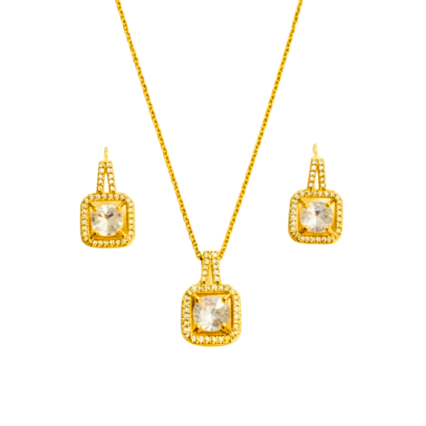 Luminous Square Zircon Jewelry Set – 18K Gold Plated 304 Stainless Steel