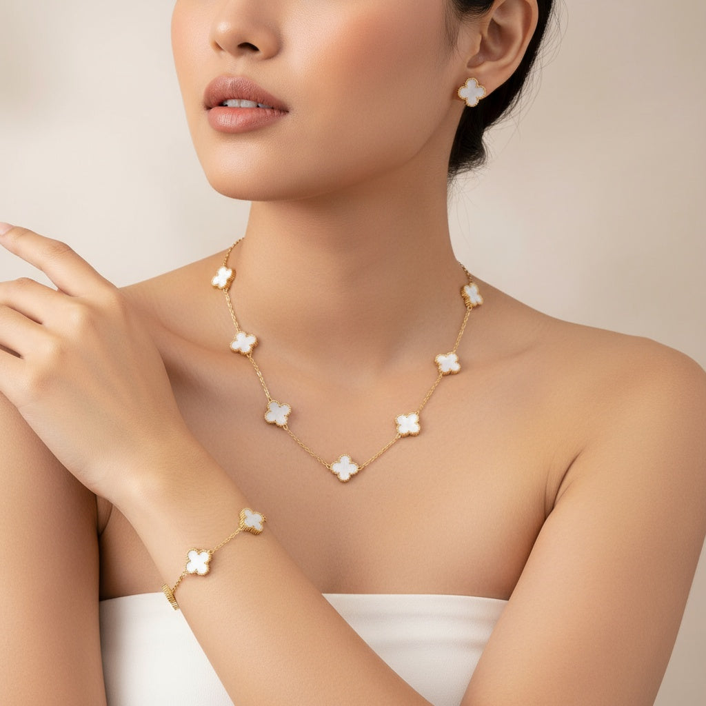 Elegant Flower Jewelry Set – 18K Gold Plated Titanium Steel