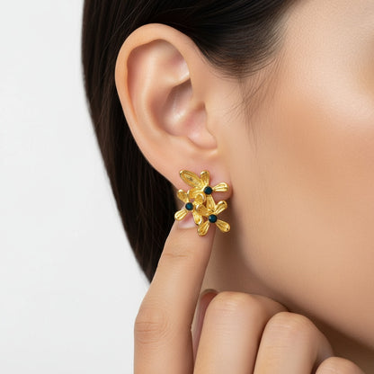 Chic Triple Flower Pearl Inlay Stud Earrings – 18K Gold Plated 316L Stainless Steel