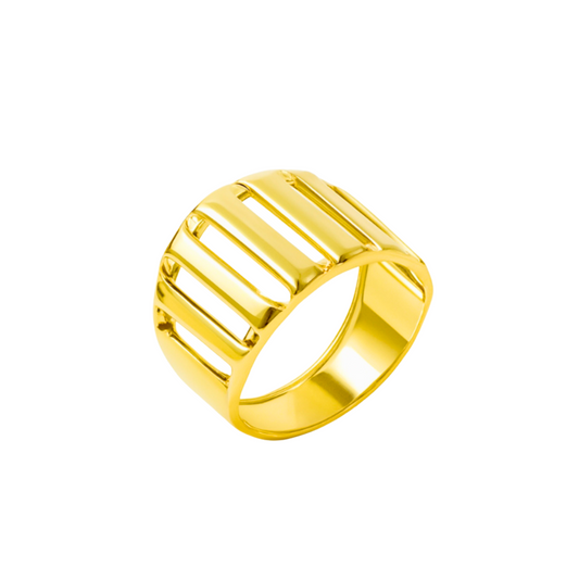 French Chic Matte Grooved Dome Adjustable Ring – 18K Gold Plated 316L Stainless Steel