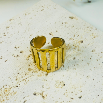 French Chic Matte Grooved Dome Adjustable Ring – 18K Gold Plated 316L Stainless Steel