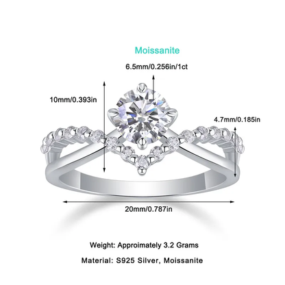 1.48CT Moissanite Geometric Rings- 925 Sterling Silver,  GRA Certified